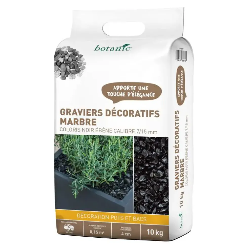 Graviers décoratifs de marbre noir ébène 7 à 15 mm en sac de 10 kg
