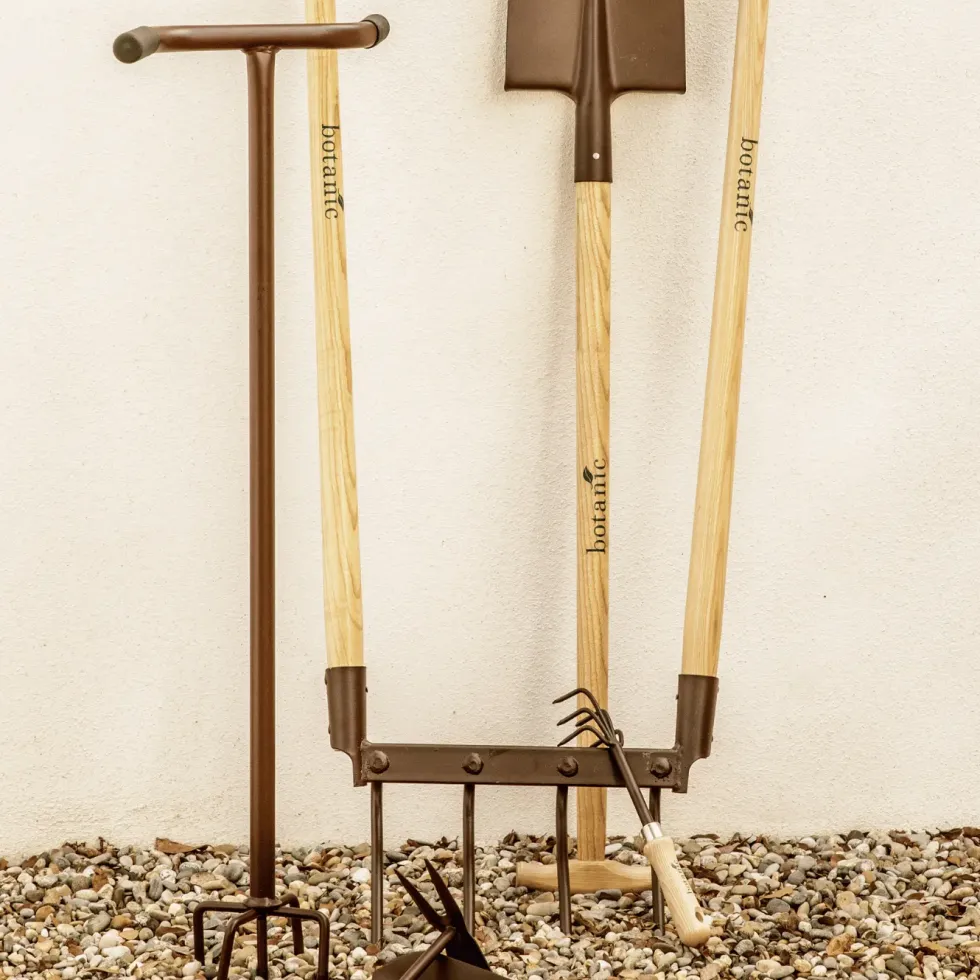 Grelinette à 4 dents métal marron et manche bois botanic® - 130 cm