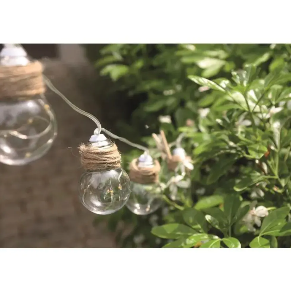Guirlande solaire Swing 10 ampoules LED blanc chaud et corde 180 cm