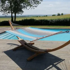 Hamac coloris turquoise anthracite certifié FSC® Jobek Hamac Kouple - 350 x 140 cm