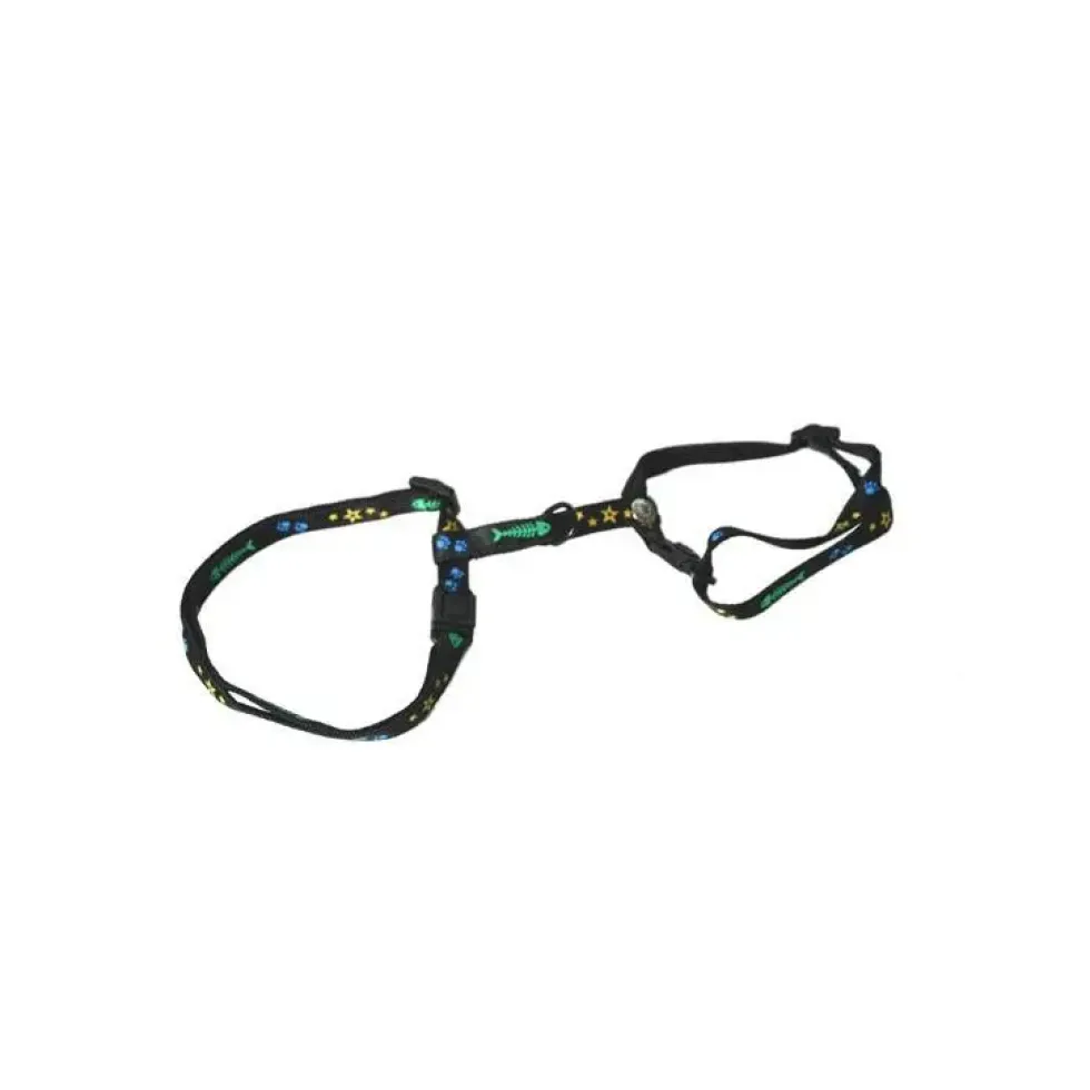 Harnais chat bleu à motif 10 mm - 35/50 cm
