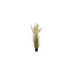 Herbe de la pampa séchée beige et verte artificielle en PVC - 19 x 17,5 x 178 cm