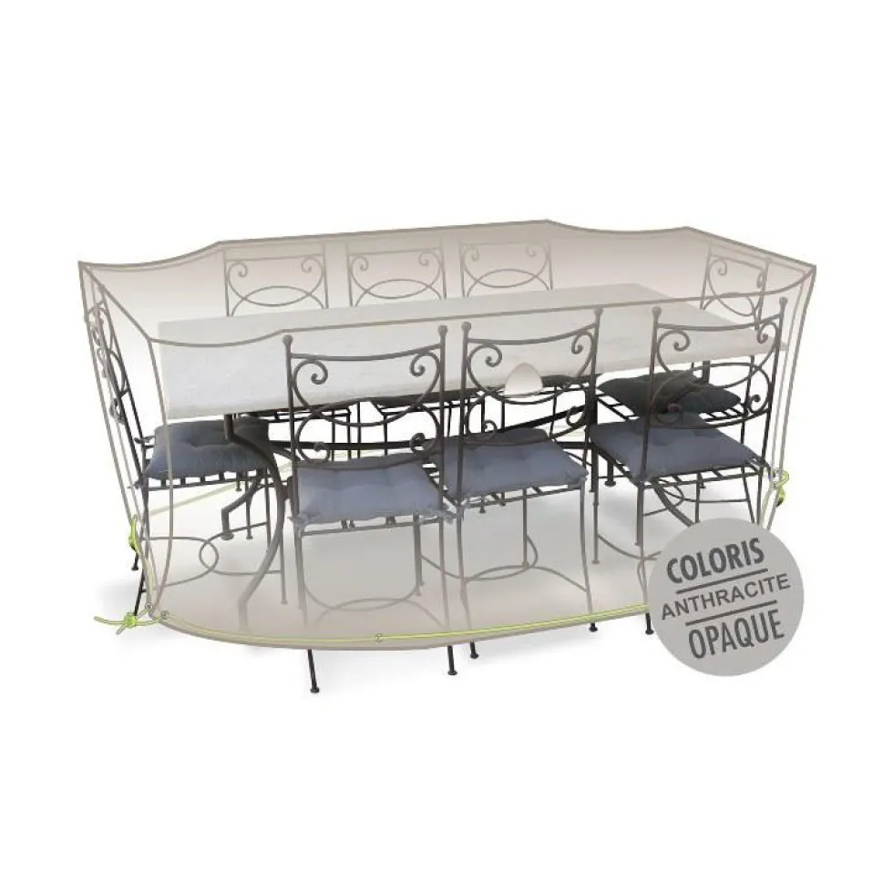 Housse table rectangulaire + chaises 8-10 pers. de coloris anthracite