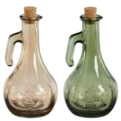 Huilier en verre recyclé coloré avec bouchon liège - Ø 11 x H 20 cm