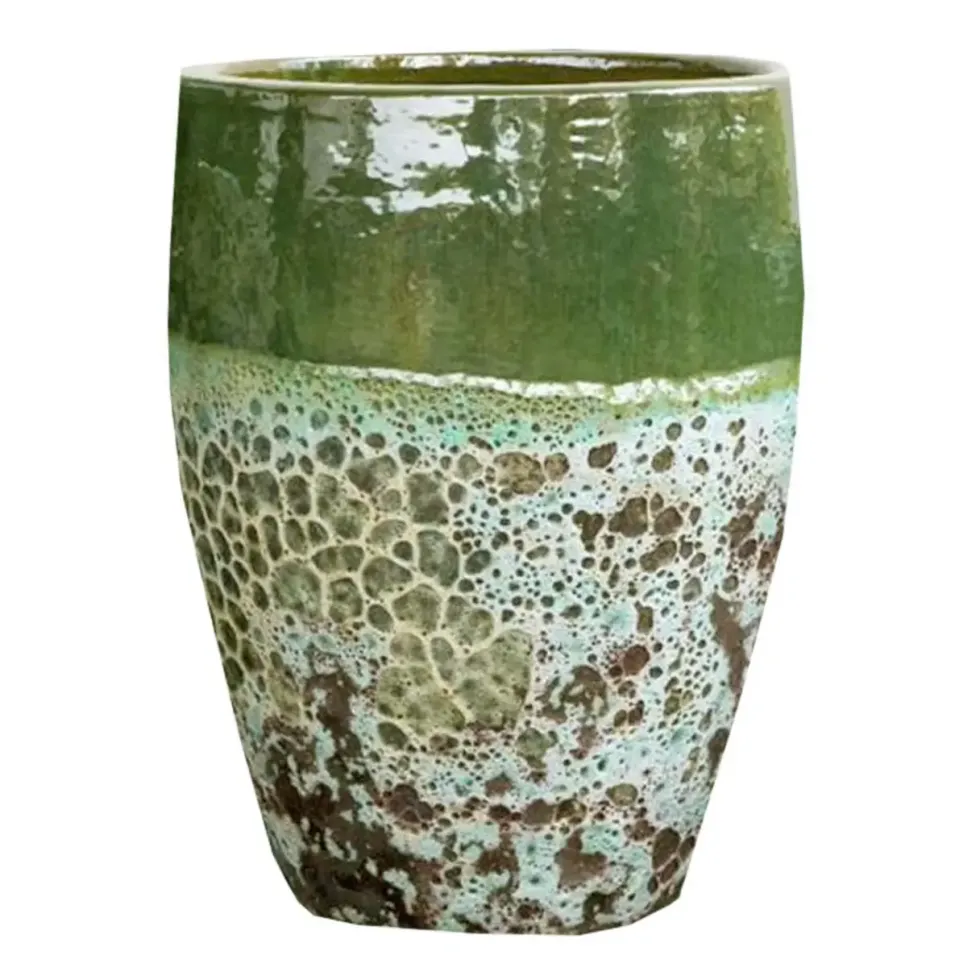 Jarre en grès émaillé fait-main coloris vert Poterie du Bousquet Léon - Ø 59 x H 68 cm
