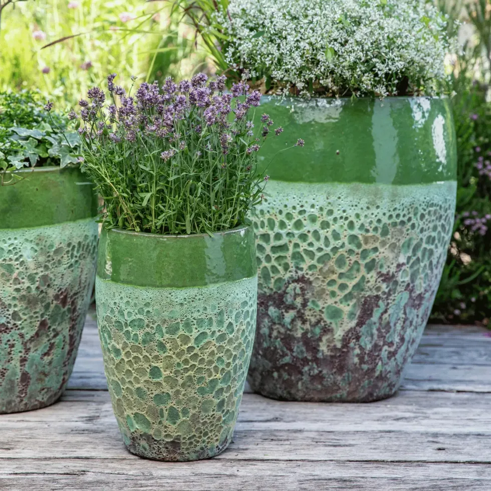 Jarre en grès émaillé fait-main coloris vert Poterie du Bousquet Léon - Ø 59 x H 68 cm
