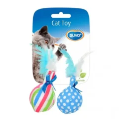 Jouet pour chat coloris multicolore balles avec plumes Duvoplus - 14 x 8 x 4 cm