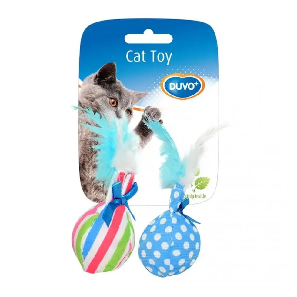 Jouet pour chat coloris multicolore balles avec plumes Duvoplus - 14 x 8 x 4 cm
