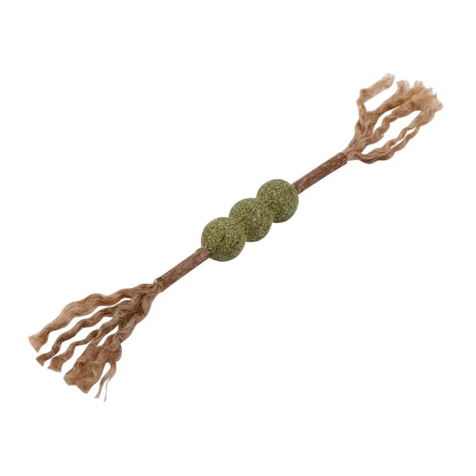 Jouet pour chat matatabi bâton 3 boules à plumes 12x2x2 cm