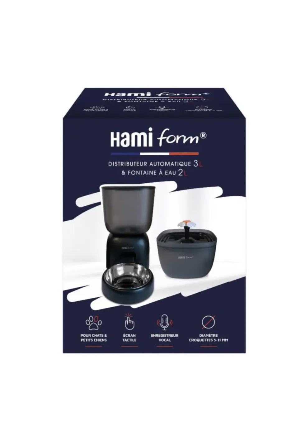 Kit distributeur de croquettes et fontaine à eau pour chat et petit chien coloris noir programmable HamiForm