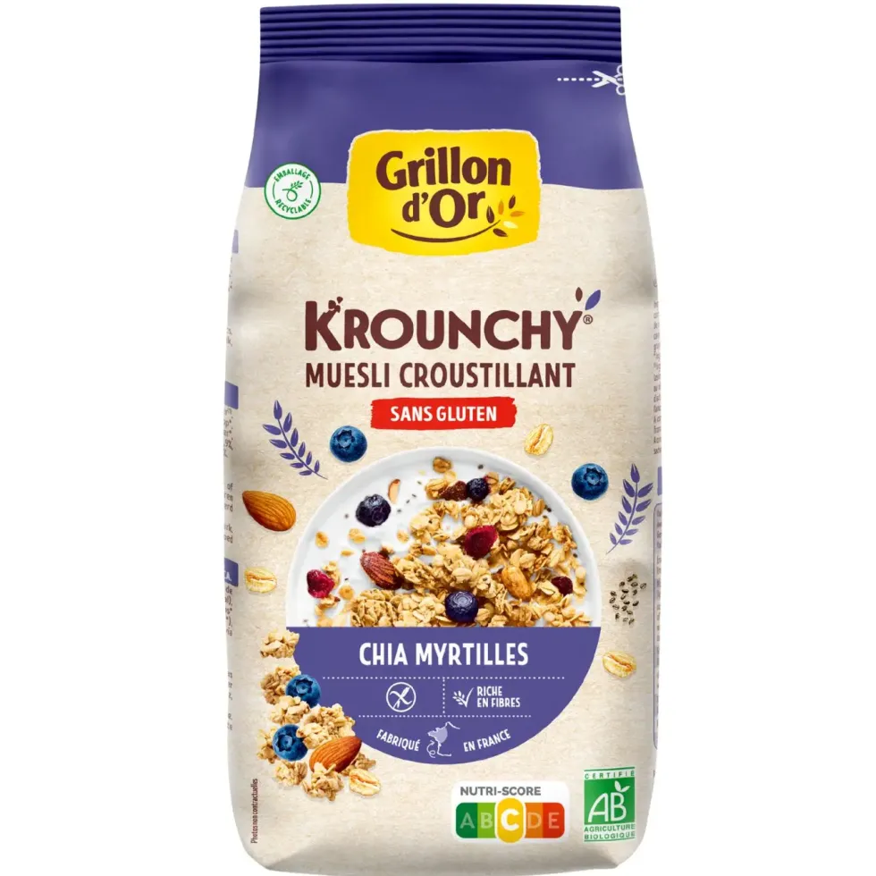 Krounchy Chia myrtilles avoine sans gluten bio Grillon d'or - 500 g