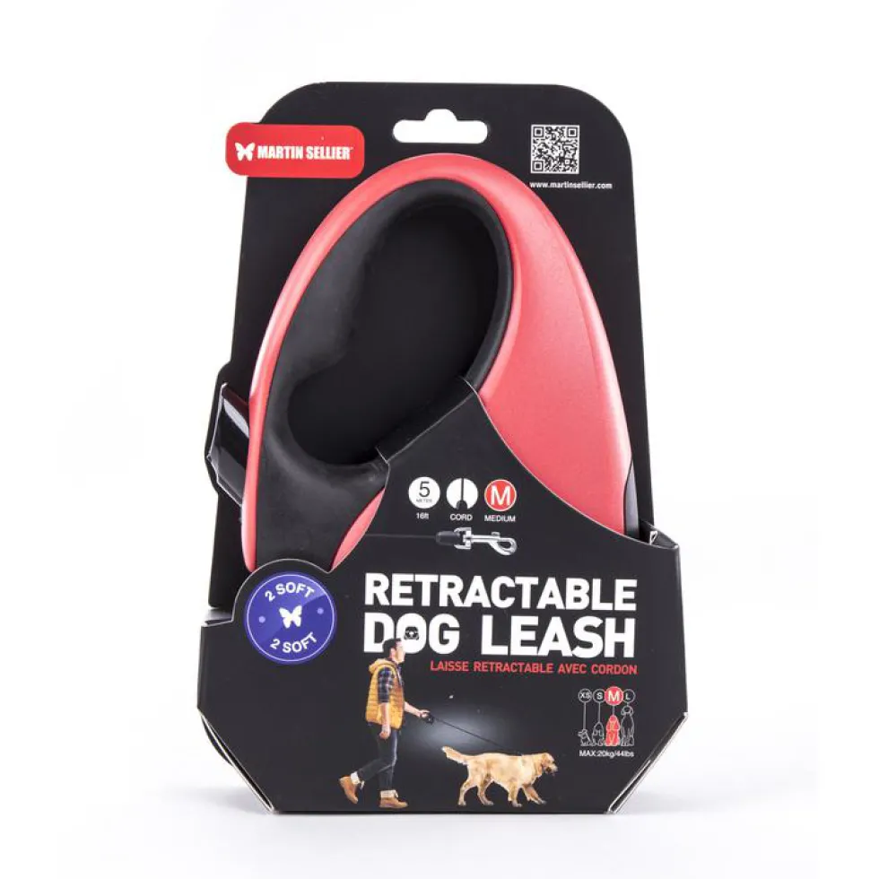 Laisse rétractable 2 Soft cordon coloris noir et rouge - M
