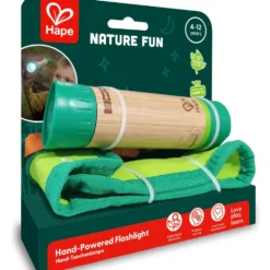 Lampe de poche manuelle avec étui en bambou et plastique à base de plantes Hape à partir de 5 ans - 4,2 x 4,2 x 13,5 cm