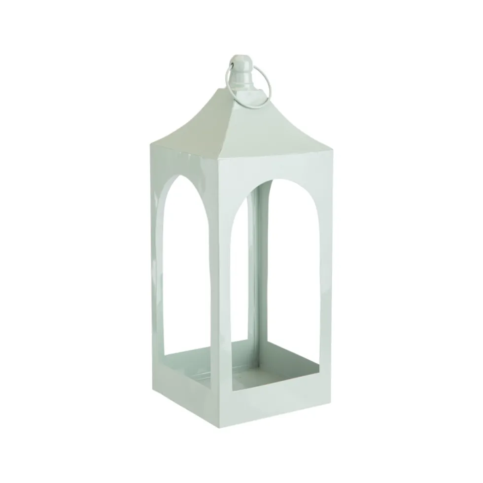 Lanterne carrée ajourée en métal vert d’eau petit modèle - 10 x 10 x 27 cm