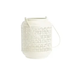 Lanterne en métal émaillé blanc décor frises - Ø 15 x H 18,5 cm