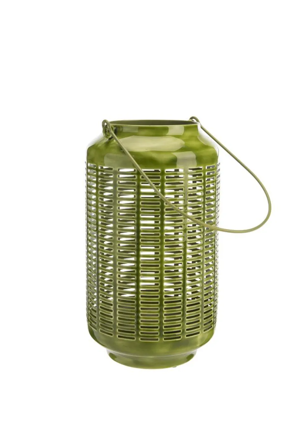 Lanterne en métal émaillé décor lignes coloris vert - 15,5 x 23 x 27 cm