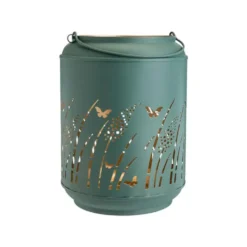 Lanterne en métal vert avec décor papillons doré grand modèle - Ø 20 x H 27,5 cm