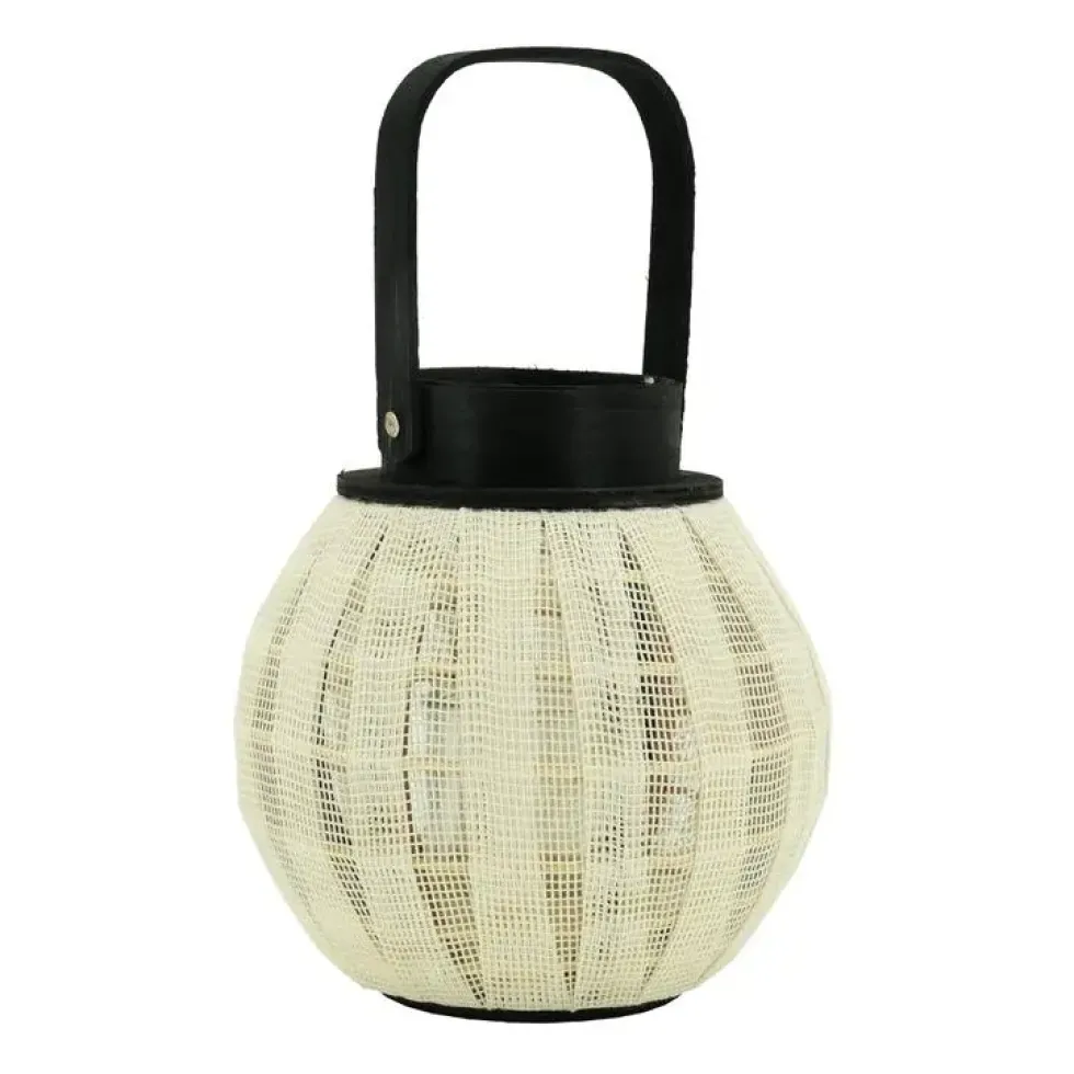 Lanterne ronde en bois coloris blancoir petit modèle - Ø 20 x H 22/34 cm