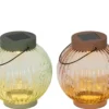 Lanterne solaire ronde coloris multicolore en verre - Ø 14 x 15 cm
