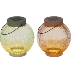 Lanterne solaire ronde coloris multicolore en verre - Ø 14 x 15 cm