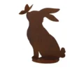 Lapin décoratif avec papillon coloris marron en métal rouillé - 24 x 31 cm