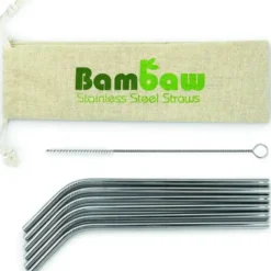 Lot de 6 pailles recourbées coloris gris en inox Bambaw