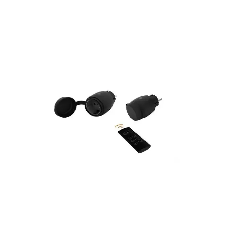 Lot de 2 prises télécommandées noires IP44