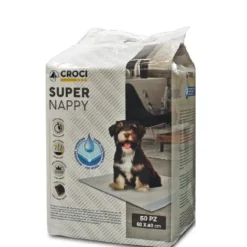Lot de 50 tapis hygiéniques pour chien super nappy au charbon actif Crocy - 60 x 40 cm