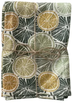 Lot de 2 torchons en coton kaki motif agrumes Celestin - 70 x 50 cm