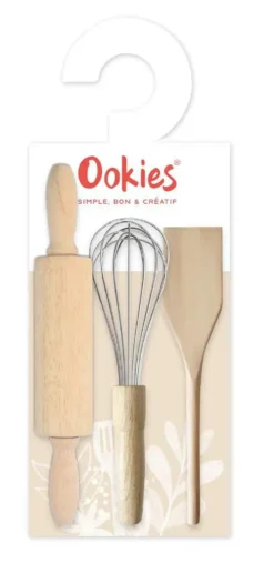 Lot de 3 ustensiles apprenti pâtissier Ookies® coloris beige en bois