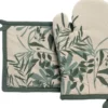 Lot gant et manique en coton motif végétal vert Majda - 18 x 28 cm