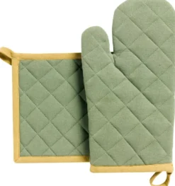 Lot gant et manique en coton recyclé coloris matcha Grace - 32 x 18 cm