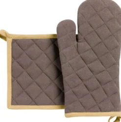 Lot gant et manique en coton recyclé coloris café Grace - 32 x 18 cm