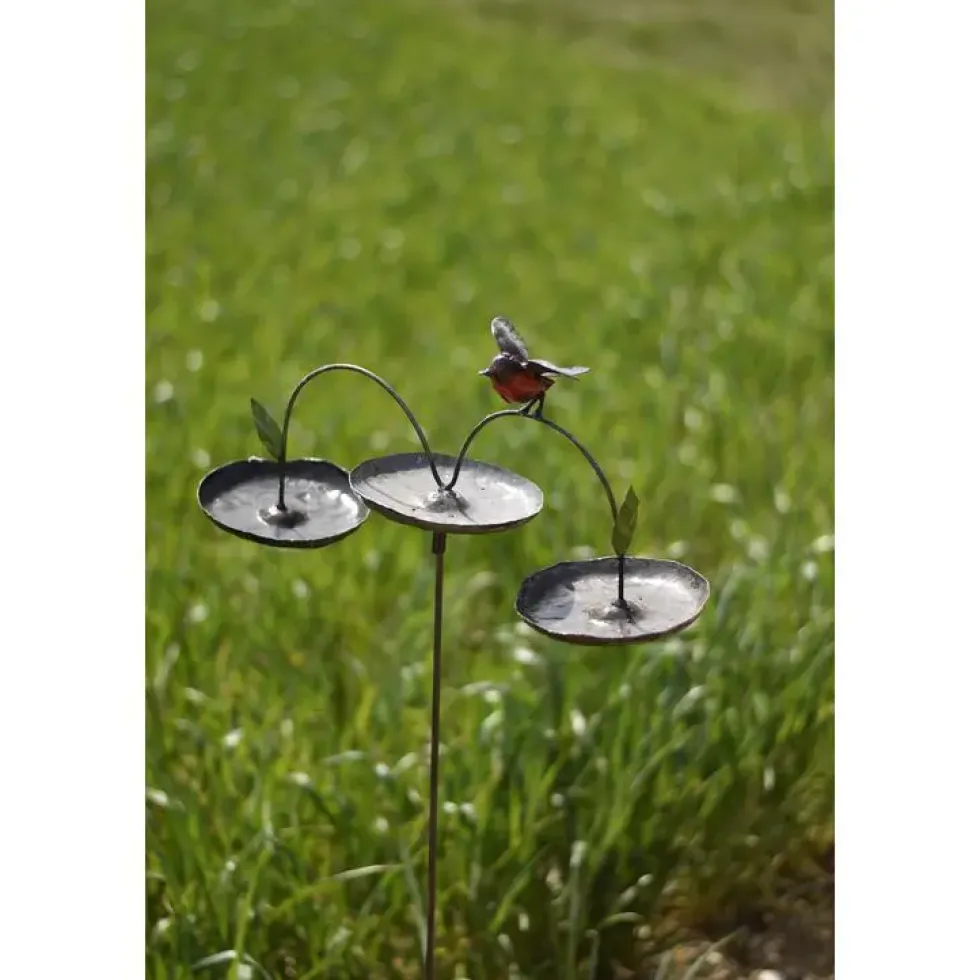 Mangeoire triple en métal recyclé avec oiseau Chouette & Co