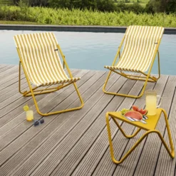 Maxi transat colorblock rayure miel Lafuma coloris jaune en polyester - 62 x 83 x 91 cm