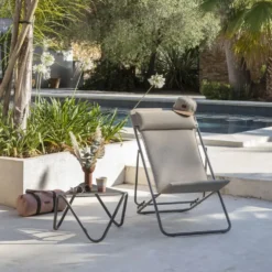 Maxi transat en tube titane et toile moka Lafuma BeComfort - 62 x 83 x 94 cm