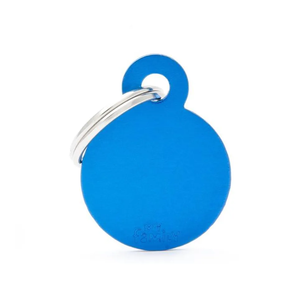 Médaille basic petit cercle pour chien en aluminium bleu