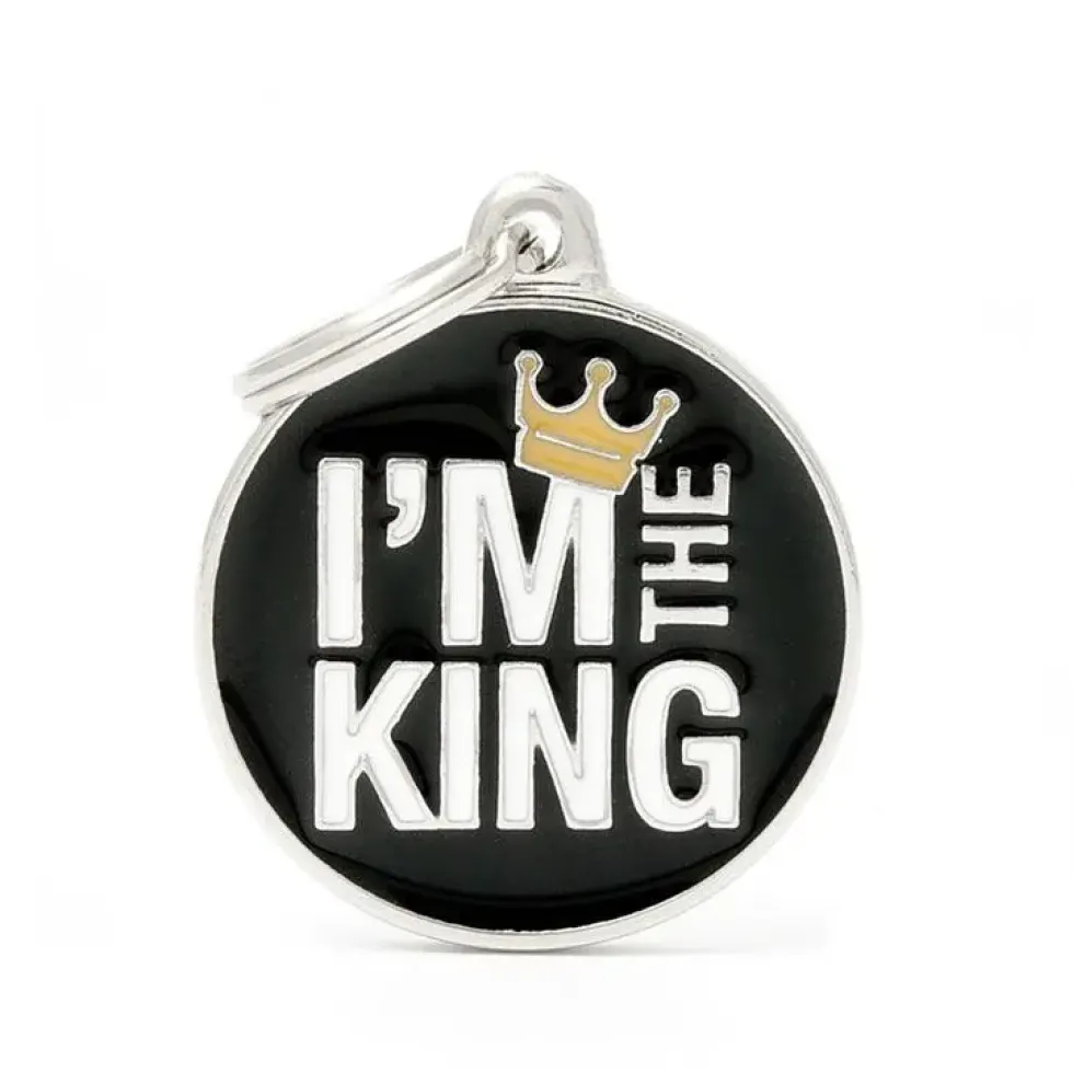 Médaille charms king noire pour chien en métal