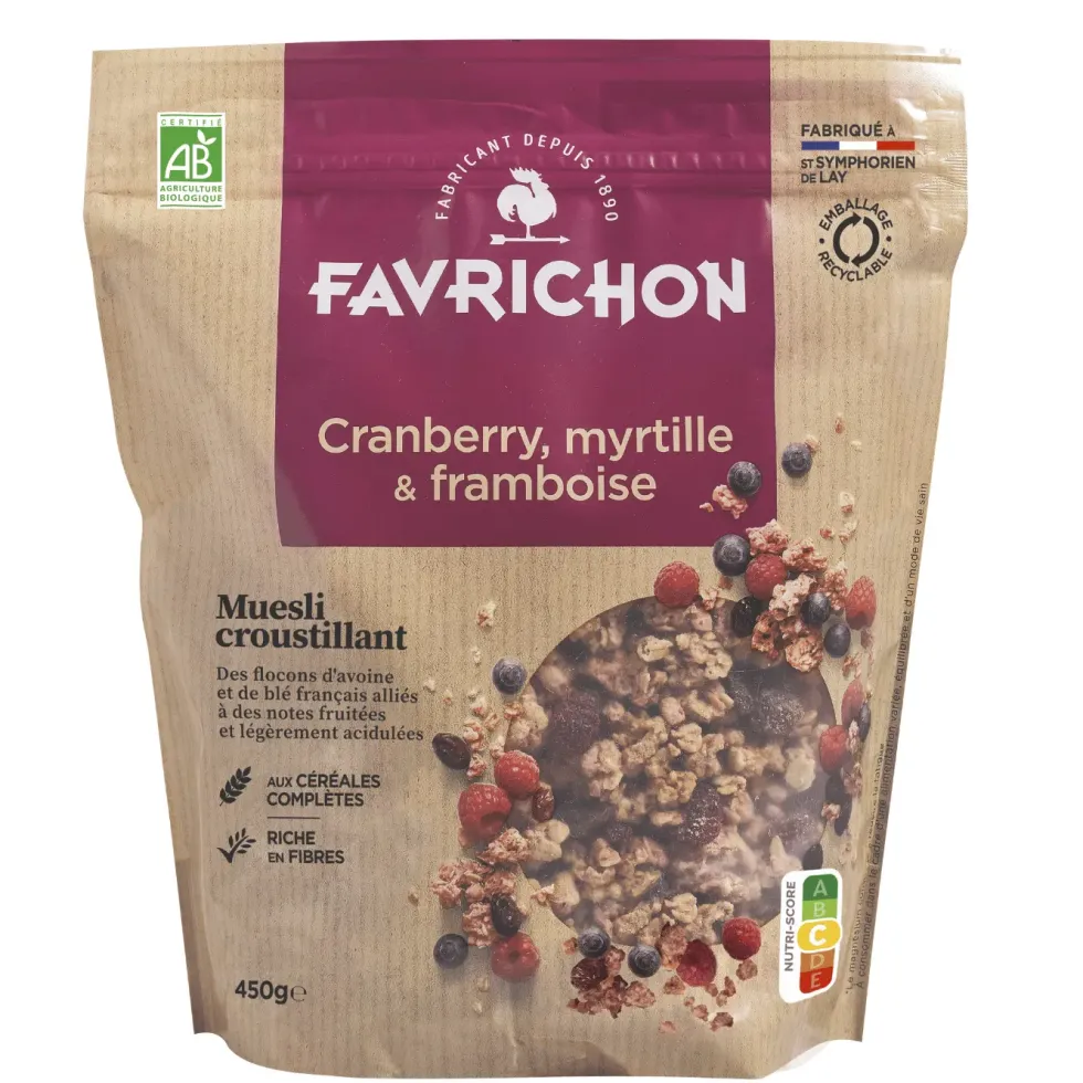 Müesli croustillant cranberry myrtille framboise 450g