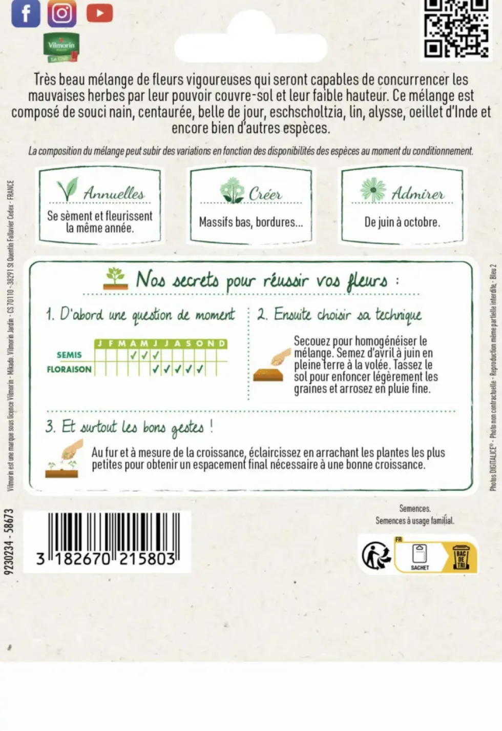 Mélange de fleurs Allées et Bordures Vilmorin - graines à semer