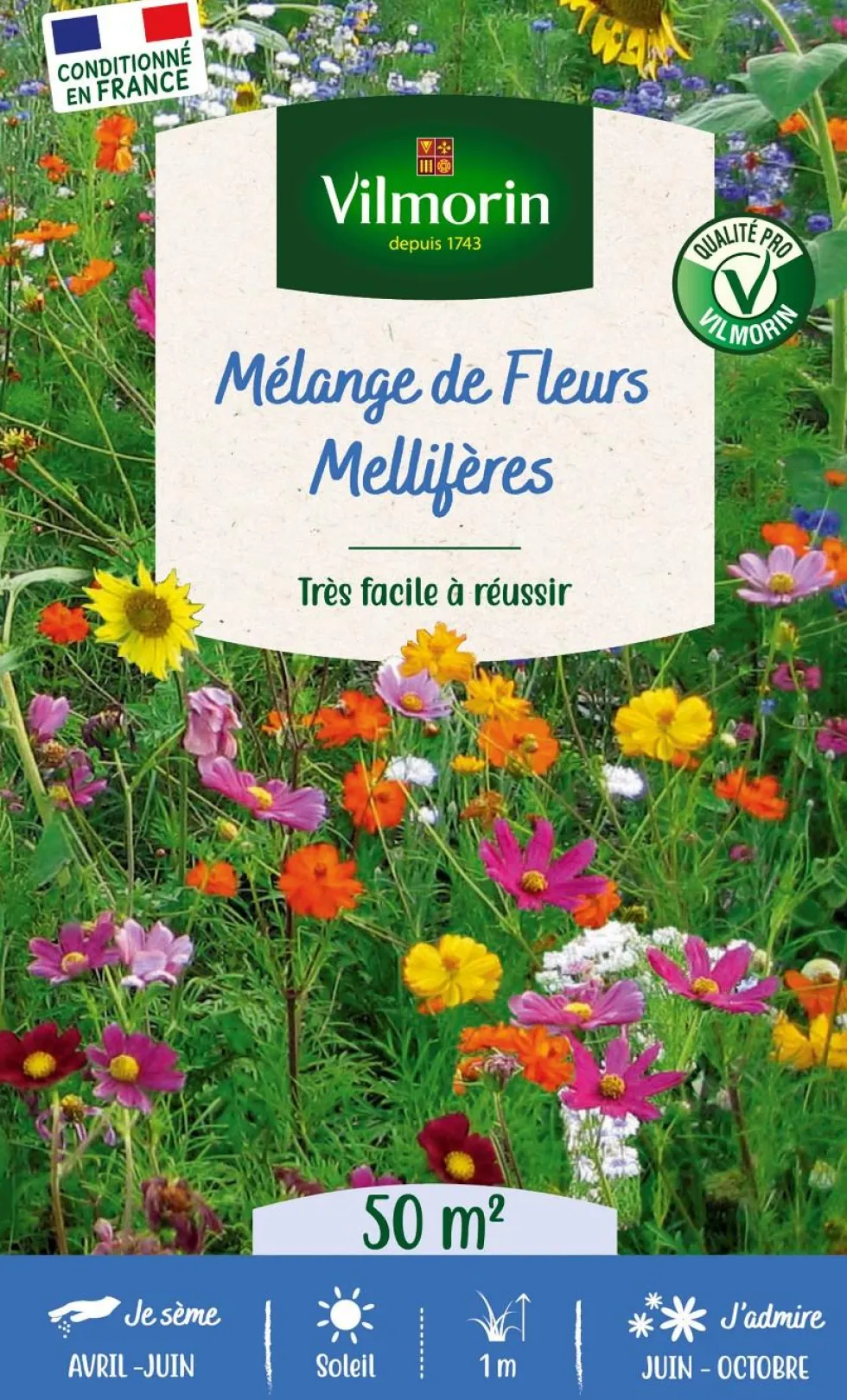 Mélange de fleurs 50 m² mellifère coloris multicolore Vilmorin jardin - 11,5 x 4,35 x 19 cm