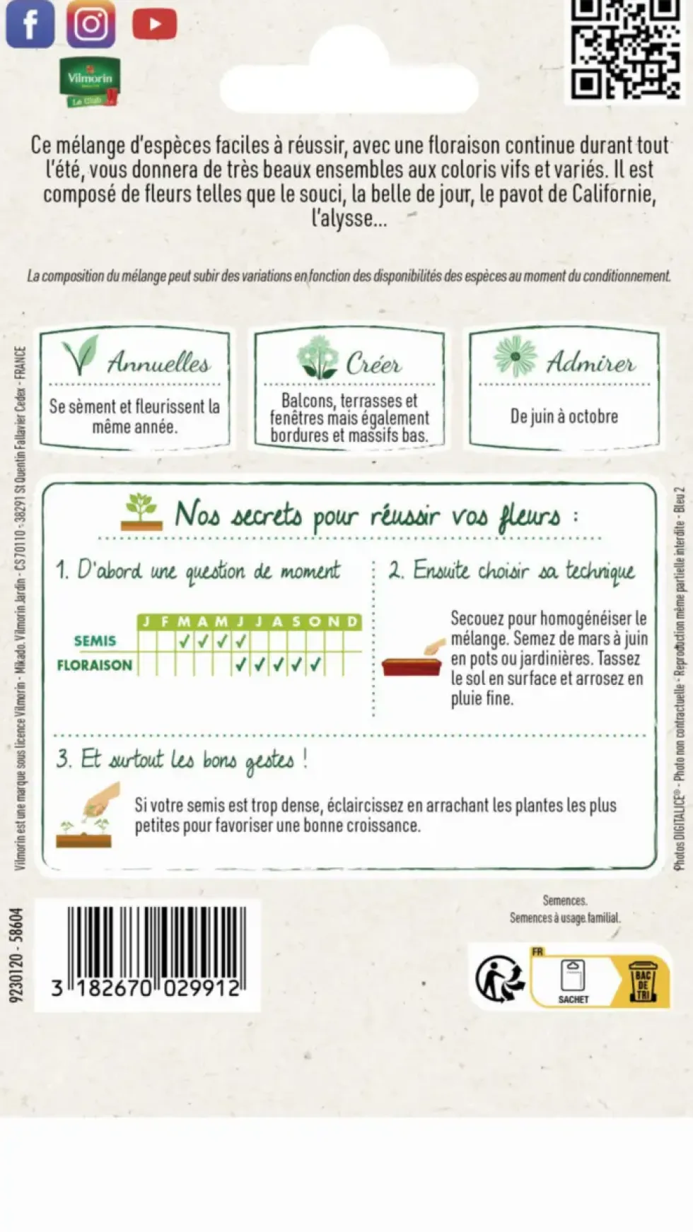 Mélange de fleurs pour balcon Vilmorin - graines à semer pour 4 m² de surface