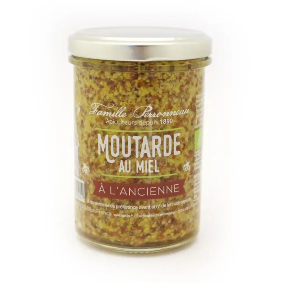 Moutarde au miel ancienne en pot de verre de 210