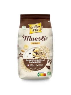 Muesli banane chocolat cacahuètes protéine bio Grillon d'or - 500 g