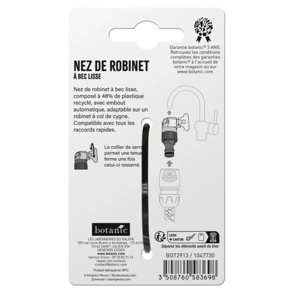 Net de robinet botanic® à bec lisse pour robinet à col de cygne avec embout automatique