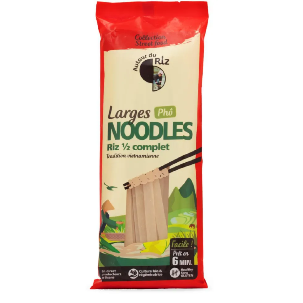 Noodles larges de riz ½ complet bio pour Phô - 170 g