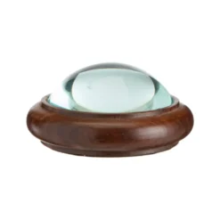 Objet décoratif boussole vintage en verre et acacia naturel - Ø 10 x H 4,5 cm