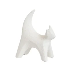 Objet décoratif chat blanc en grès - 12,5 x 7 x 16,5 cm