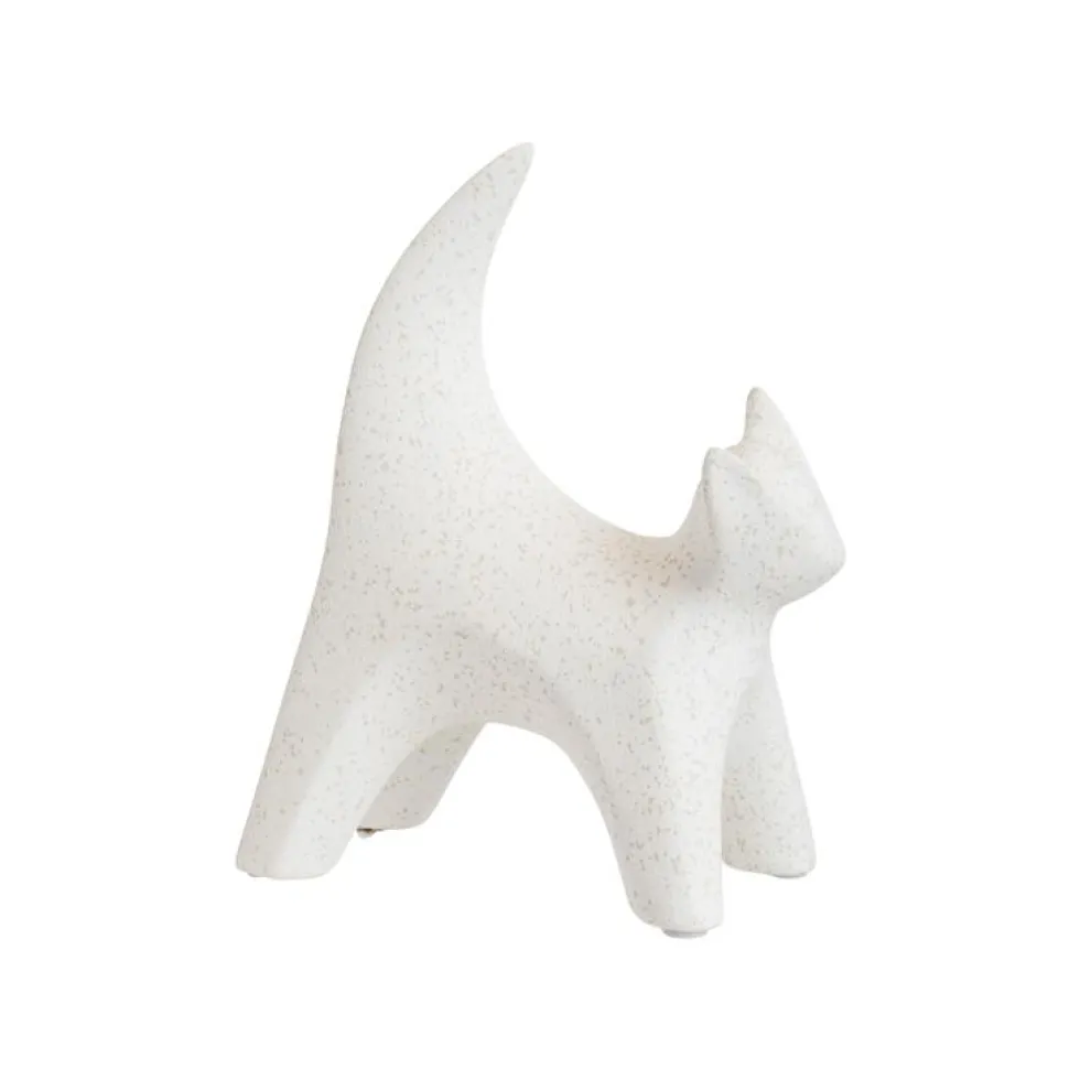 Objet décoratif chat blanc en grès - 12,5 x 7 x 16,5 cm