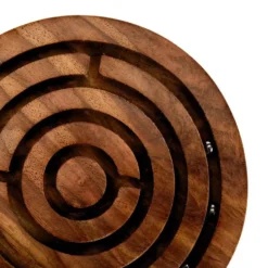 Objet décoratif labyrinthe vintage en bois d’acacia naturel - Ø 15 cm
